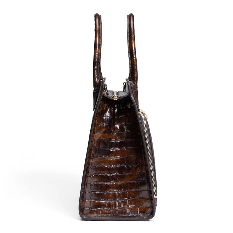Isabel Bernard Honoré Nadine Kroko braune Handtasche aus Kalbsleder mit 13-Zoll-Laptopfach IB25110-230-13