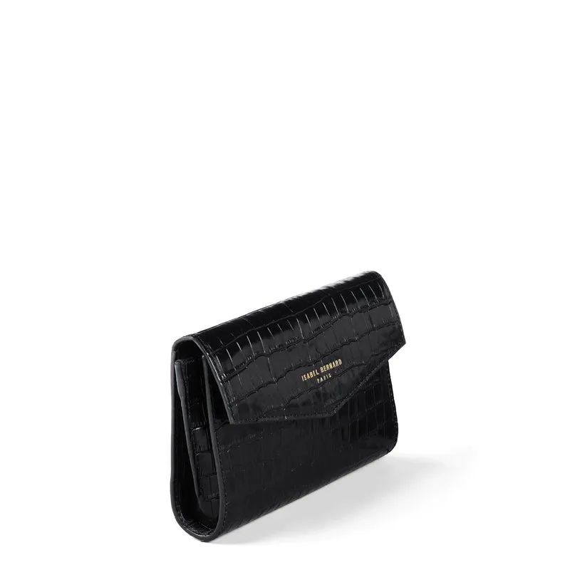 Isabel Bernard Honoré Lina Croco Schwarze Clutch Mit Abnehmbarer Schulterkette IB21135-201