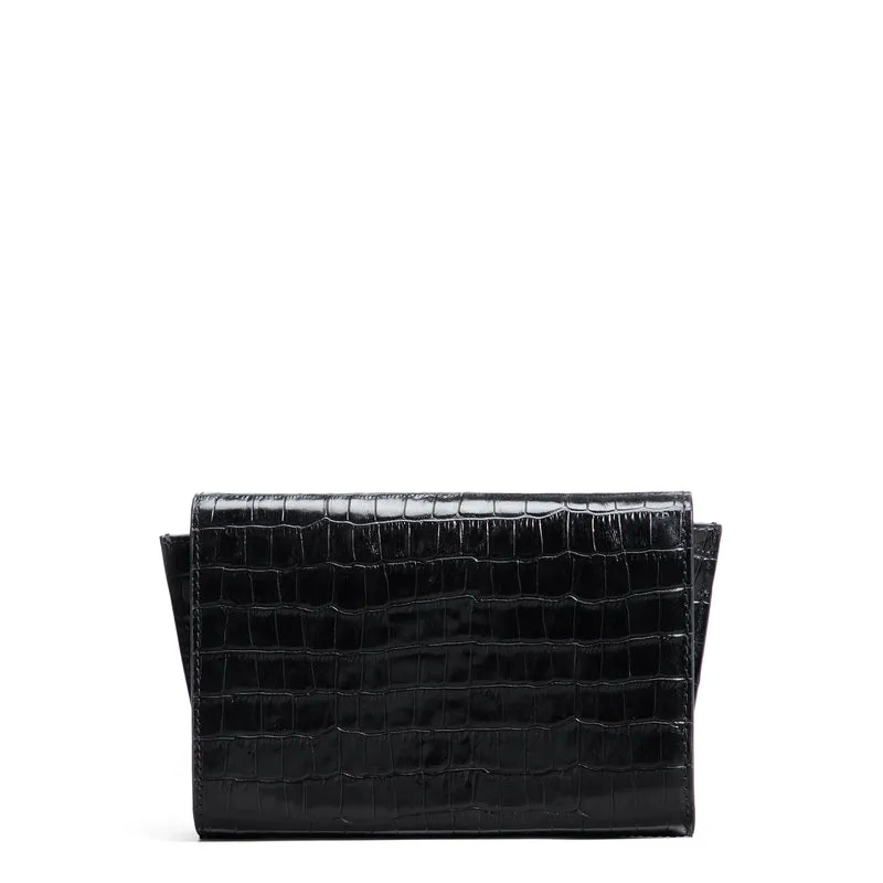 Isabel Bernard Honoré Lina Croco Schwarze Clutch Mit Abnehmbarer Schulterkette IB21135-201