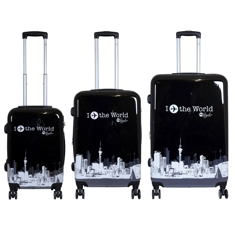 Motivkoffer Design FlyTheWorld schwarz-weiß – Reisekoffer mit Motiv – Hartschale ABS/Polycarbonat – S M L – leicht & robust