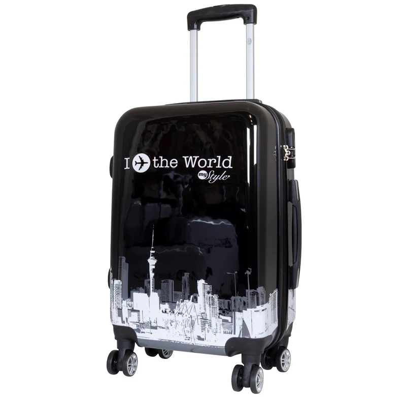 Motivkoffer Design FlyTheWorld schwarz-weiß – Reisekoffer mit Motiv – Hartschale ABS/Polycarbonat – S M L – leicht & robust