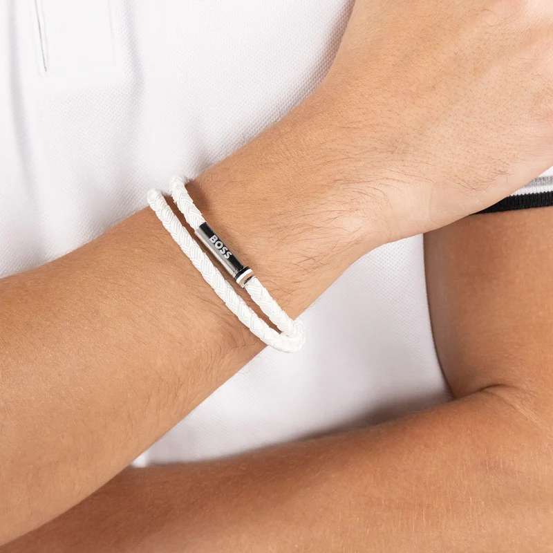 Hugo Boss Synthetische Faser Weißes Herren Geflochtenes Armband HBJ1580798