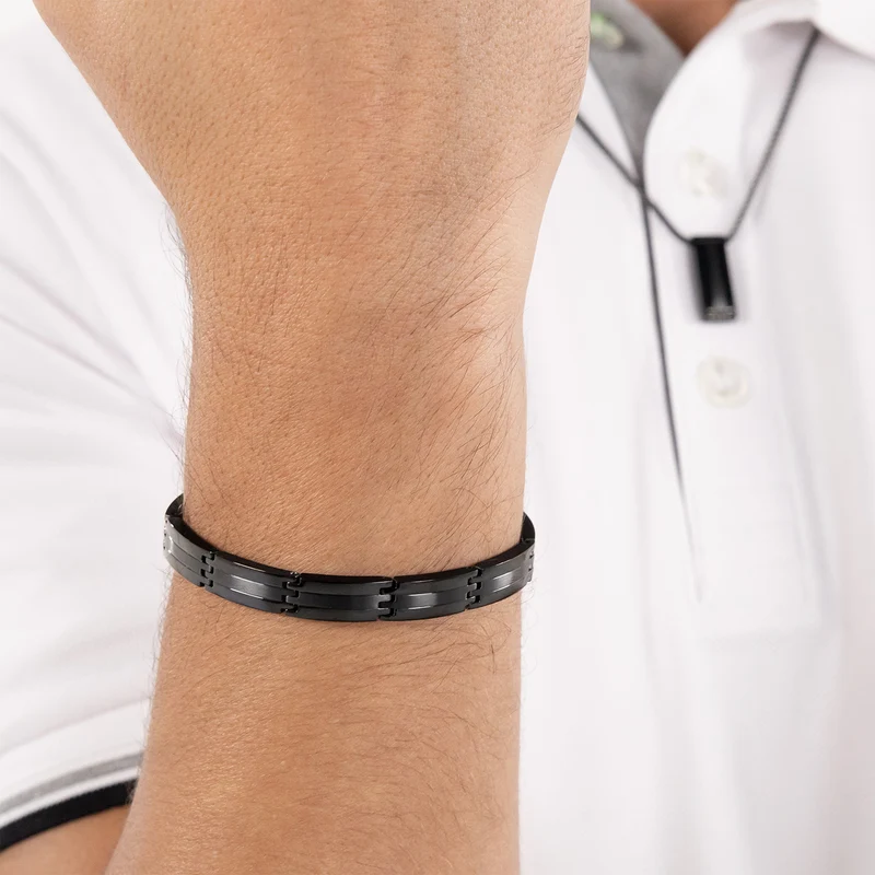 Hugo Boss Edelstahl Schwarzes Herren Gliederarmband HBJ1580804