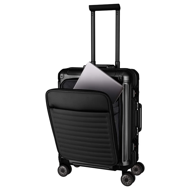 Travelite Next - 4-Rollen-Kabinentrolley mit Vortasche S 55 cm (black)