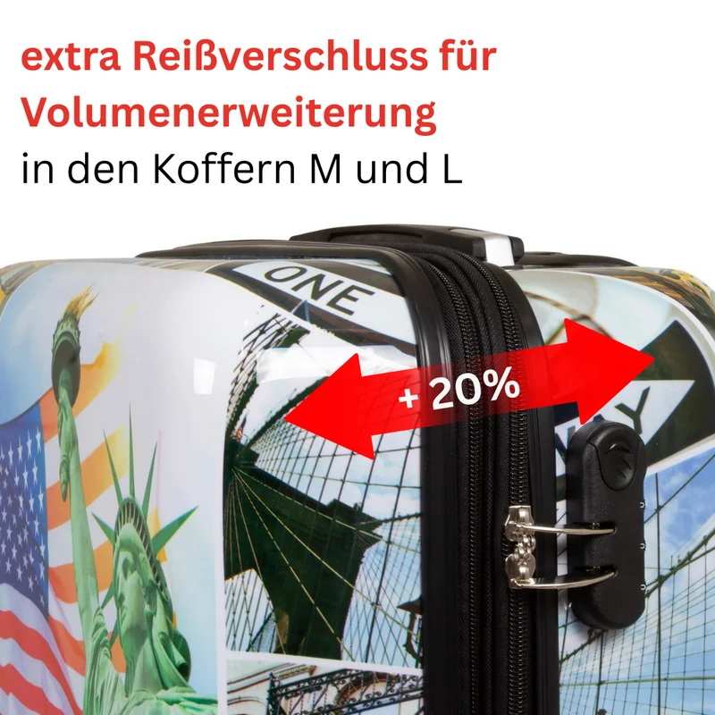 Motivkoffer Design Freiheitsstaue USA – Reisekoffer mit Motiv – Hartschale ABS/Polycarbonat – S M L – leicht & robust