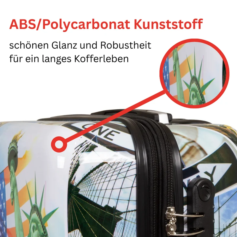 Motivkoffer Design Freiheitsstaue USA – Reisekoffer mit Motiv – Hartschale ABS/Polycarbonat – S M L – leicht & robust