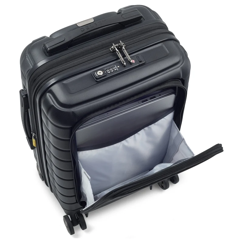 Delsey Paris Shadow 5.0 - 4-Rollen-Kabinentrolley mit Vordertasche S 55 cm erw. USB (schwarz)
