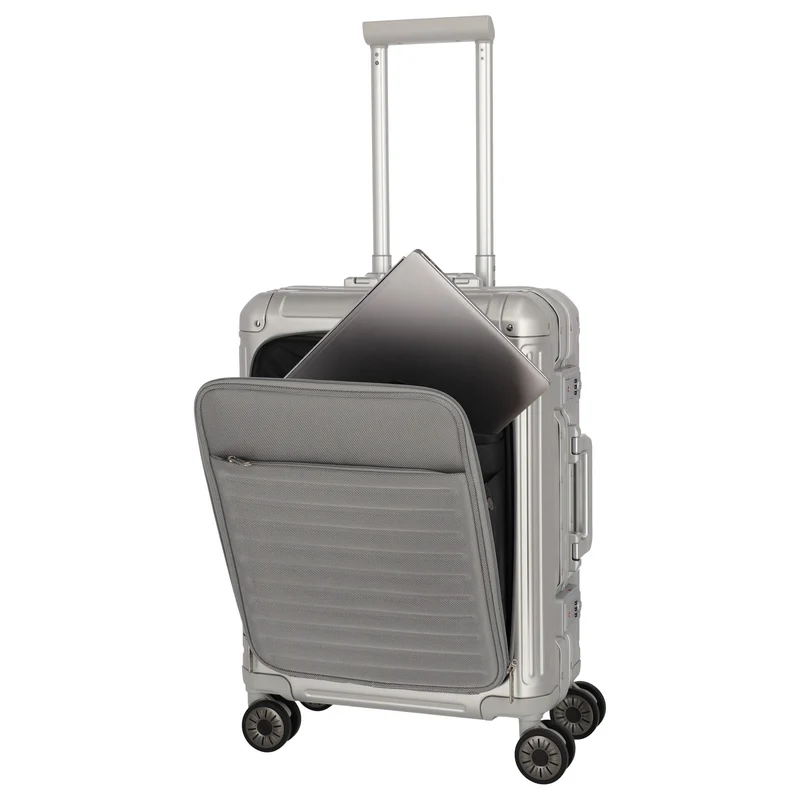 Travelite Next - 4-Rollen-Kabinentrolley mit Vortasche S 55 cm (silber)