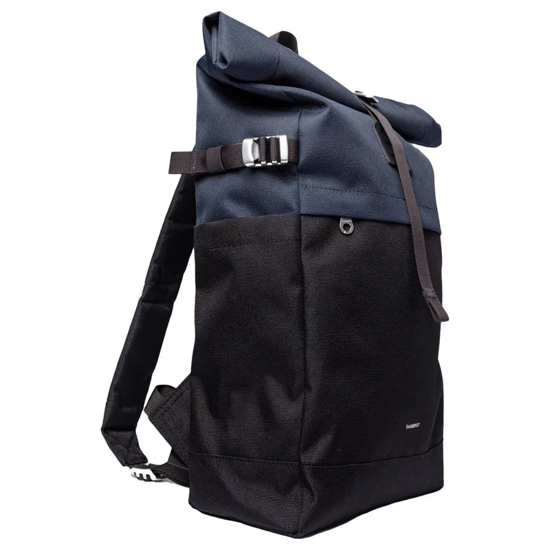 Sandqvist Icon Rolltop - Rucksack M 14" 60 cm (multi black/ navy with black leather)