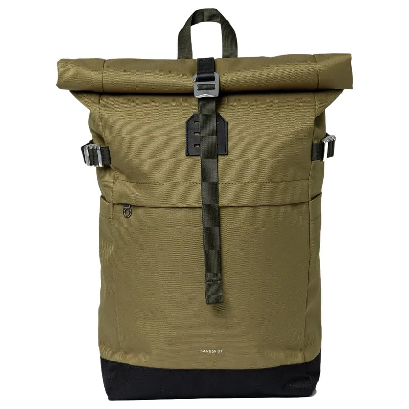 Sandqvist Icon Rolltop - Rucksack M 14" 60 cm (olive drab with black leather)