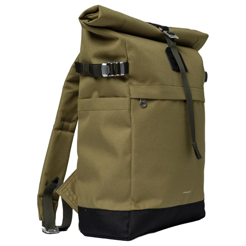Sandqvist Icon Rolltop - Rucksack M 14" 60 cm (olive drab with black leather)