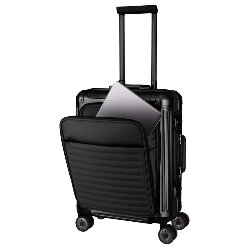 Travelite Next - 4-Rollen-Kabinentrolley mit Vortasche S 55 cm (black)