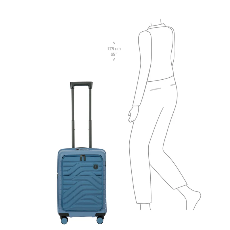 Brics BY Ulisse - 4-Rollen-Kabinentrolley mit Vortasche 55 cm erw. USB (grey blue)