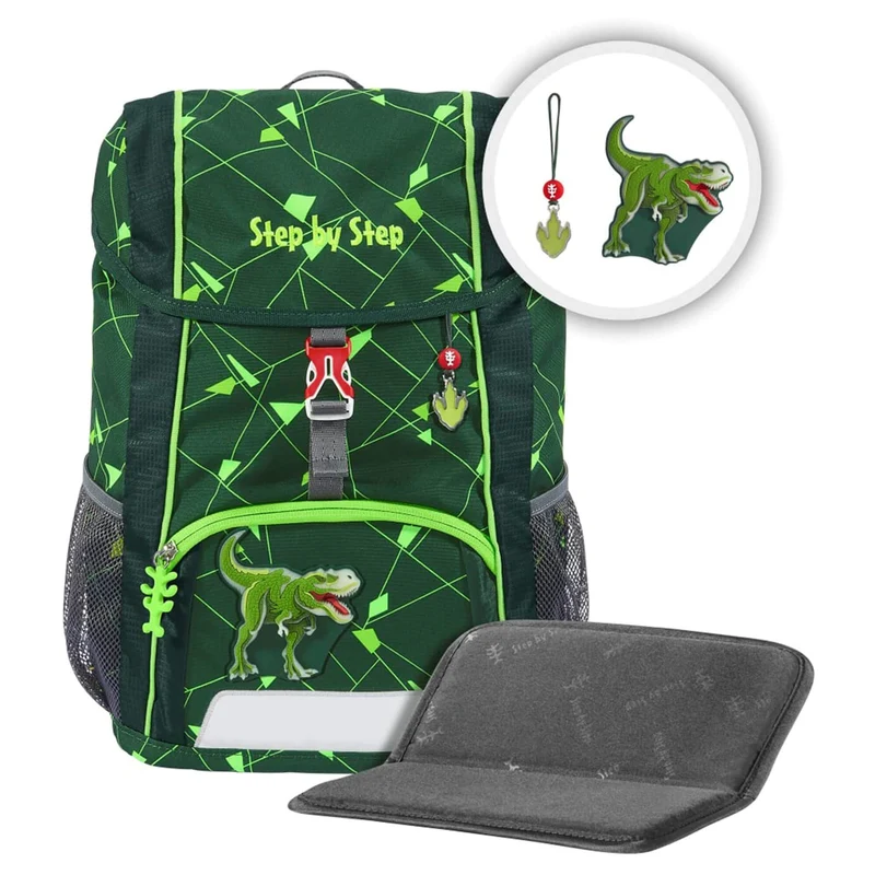 Step by Step Kid Shine Rucksack-Set 3 tlg. - inklusiv Sitzkissen 26 cm (Dino Night Tyro)