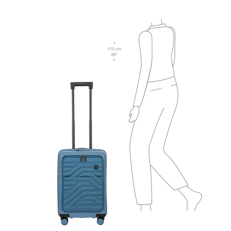 Brics BY Ulisse - 4-Rollen-Kabinentrolley mit Vortasche 55 cm erw. USB (grey blue)