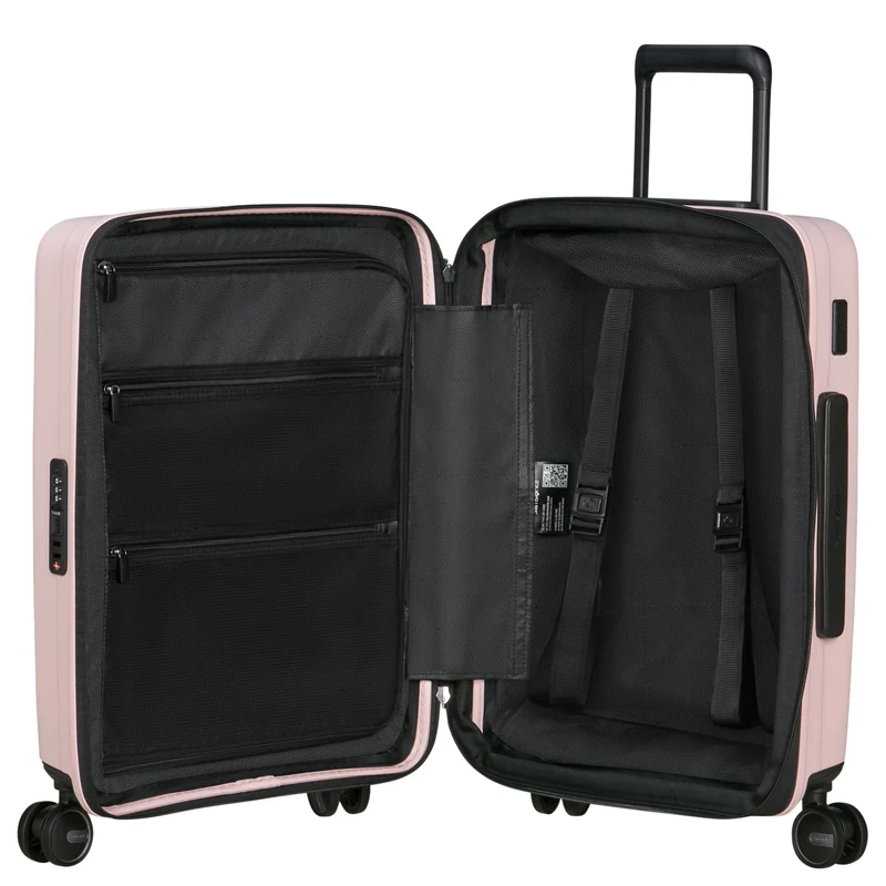 Samsonite Selection Restackd Easy Access - 4-Rollen-Kabinentrolley 55 cm erw. mit 2tlg. Packsack-Set (rose)