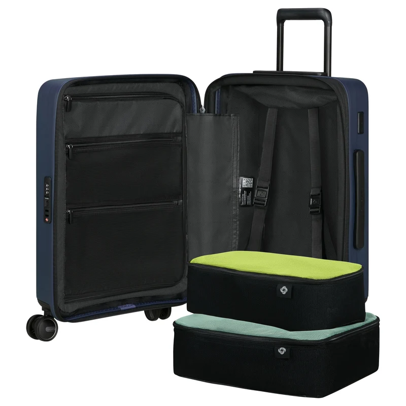Samsonite Selection Restackd Easy Access - 4-Rollen-Kabinentrolley 55 cm erw. mit 2tlg. Packsack-Set (midnight)