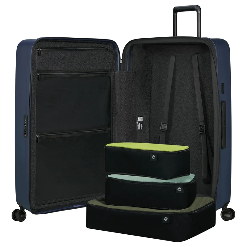 Samsonite Selection Restackd - 4-Rollen-Trolley 81 cm XL erw. mit 3tlg. Packsack-Set (midnight)