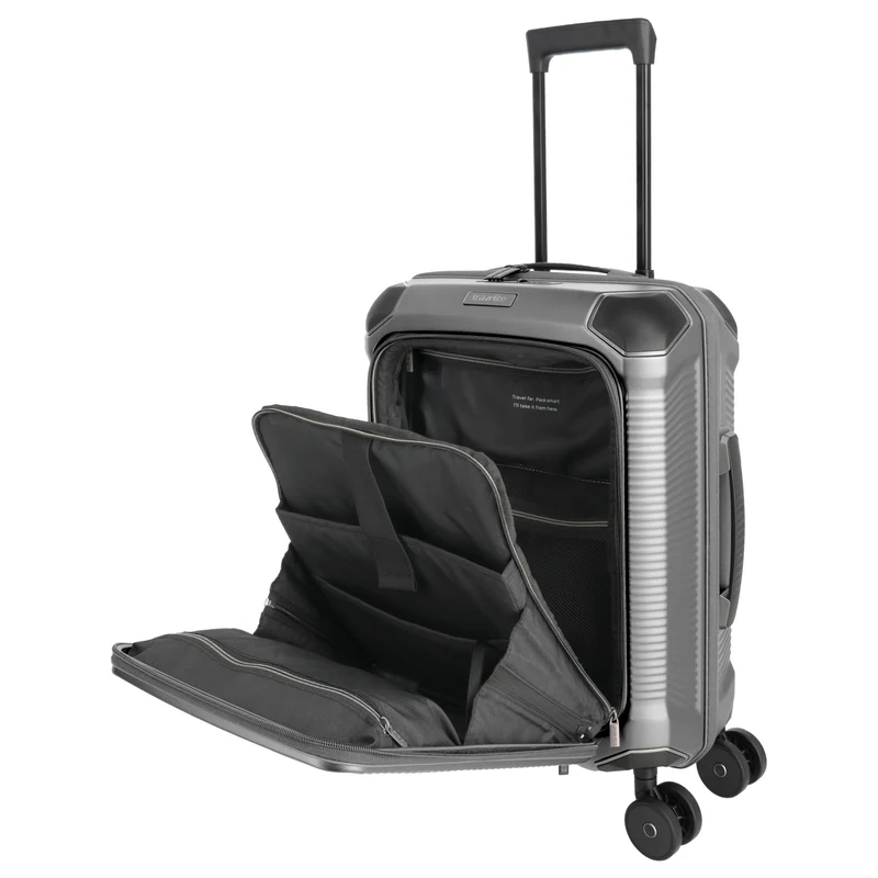 Travelite Millennium - 4-Rollen-Kabinentrolley mit Vortasche S 55 cm (silver)