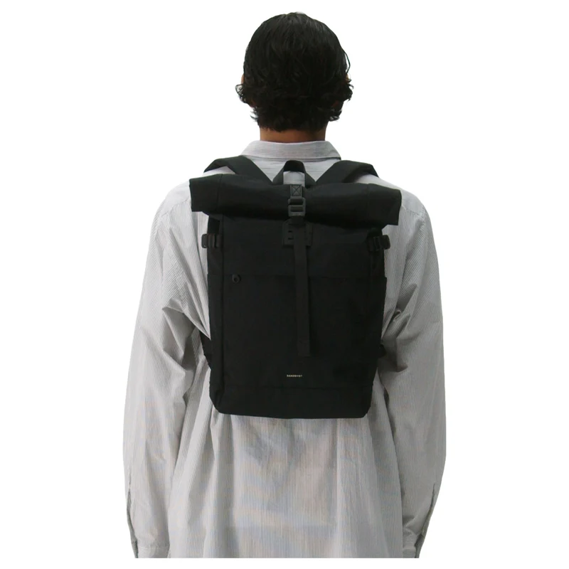 Sandqvist Icon Rolltop - Rucksack M 14" 60 cm (black/ black with black leather)