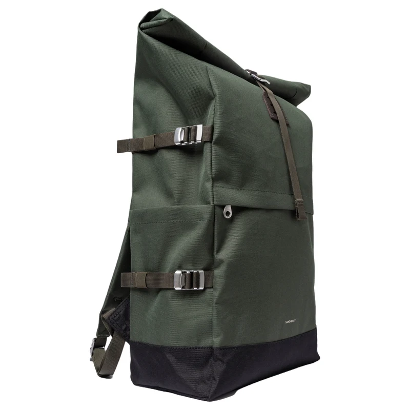 Sandqvist Icon Rolltop - Rucksack L 16" 65 cm erw. (dawn Green with dark brown leather)