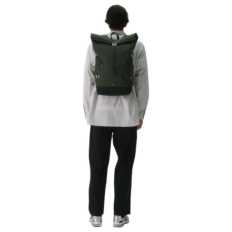 Sandqvist Icon Rolltop - Rucksack L 16" 65 cm erw. (dawn Green with dark brown leather)