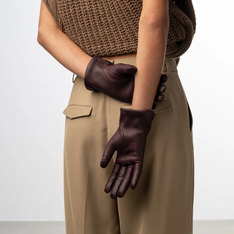 Isabel Bernard Honoré Eleanor bordeauxrote Lederhandschuhe aus Ziegenleder IB67000-352-7.5
