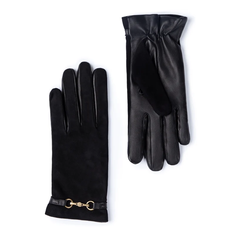 Isabel Bernard Honoré Marcelia schwarze Wildlederhandschuhe aus Ziegenleder IB67001-101-7.5