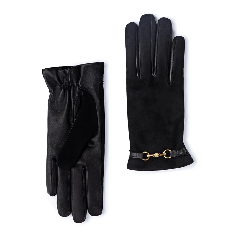 Isabel Bernard Honoré Marcelia schwarze Wildlederhandschuhe aus Ziegenleder IB67001-101-7.5