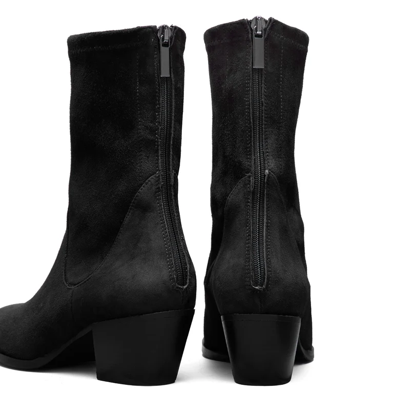 Isabel Bernard Vendôme Ines Schwarze Stretch-Stiefeletten aus Veloursleder IB53013-101-37