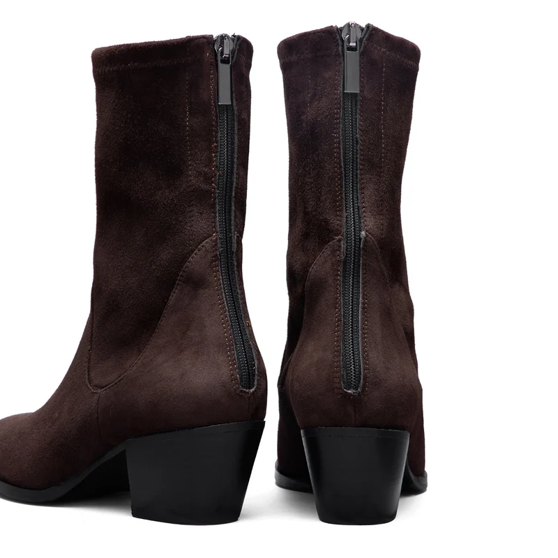 Isabel Bernard Vendôme Ines Braune Stretch-Stiefeletten aus Veloursleder IB53013-130-38