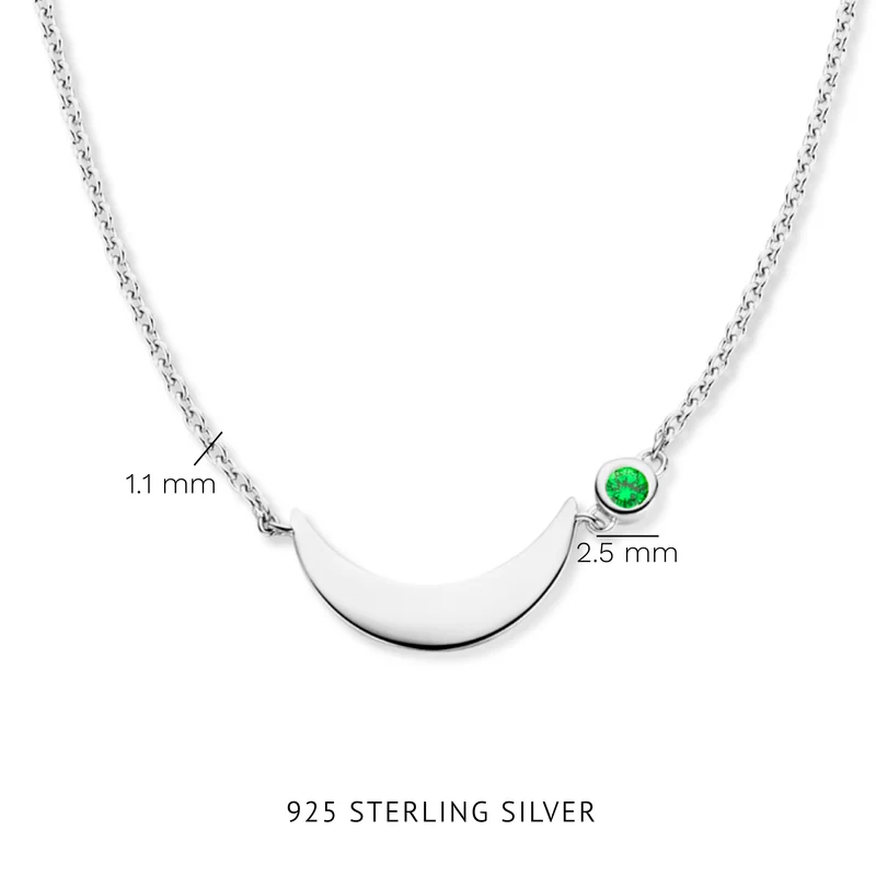 Violet Hamden Luna 925 Sterling Silberne Halskette mit Mond und Grünem Zirkonia-Stein VH340037