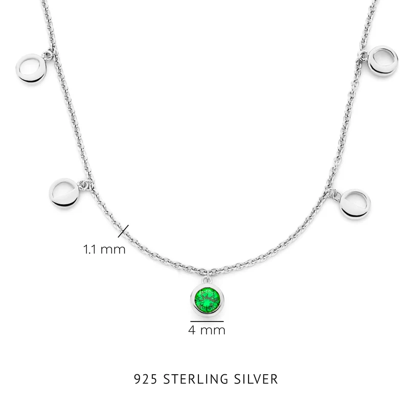 Violet Hamden Luna 925 Sterling Silberne Halskette mit Monden und Grünem Zirkonia-Stein VH340041