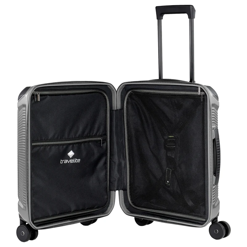 Travelite Millennium - 4-Rollen-Kabinentrolley mit Vortasche S 55 cm (silver)