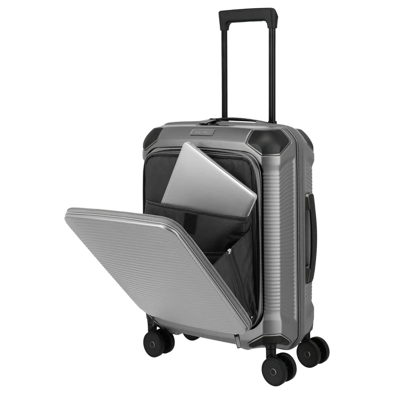 Travelite Millennium - 4-Rollen-Kabinentrolley mit Vortasche S 55 cm (silver)