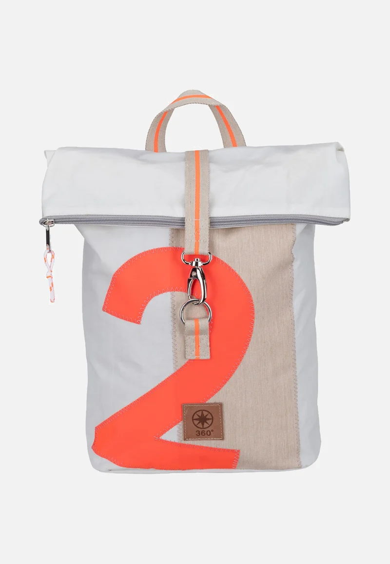 Möwe Mini Weiss/Sand/Zahl Orange - Rolltop Rucksack