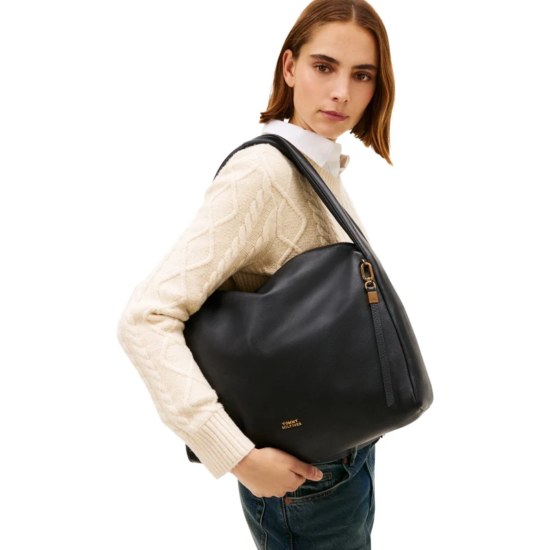 Tommy Hilfiger City Leather Hobo - Schultertasche 36 cm (black)