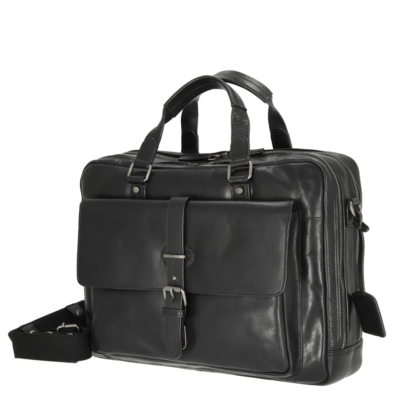 Leonhard Heyden Roma - Aktentasche 2 Fächer. mit Vortasche Leder 15" 41 cm (schwarz)