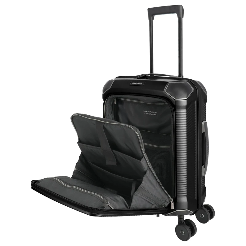 Travelite Millennium - 4-Rollen-Kabinentrolley mit Vortasche S 55 cm (black)