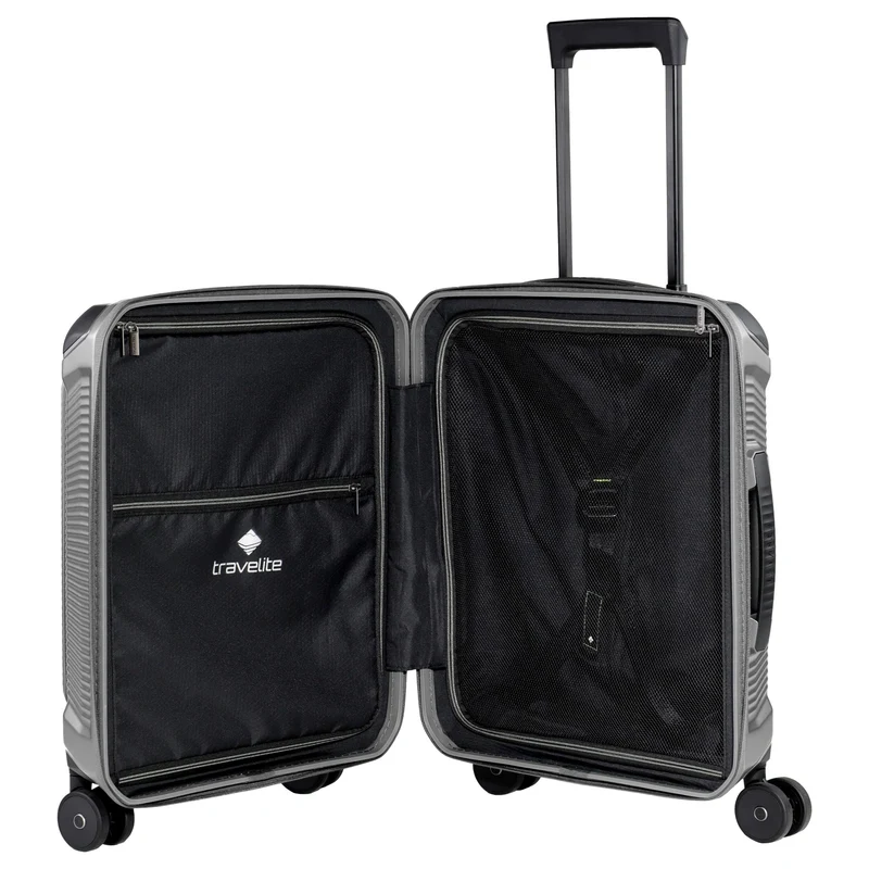 Travelite Millennium - 4-Rollen-Kabinentrolley mit Vortasche S 55 cm (silver)