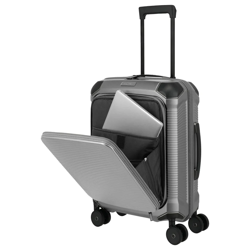 Travelite Millennium - 4-Rollen-Kabinentrolley mit Vortasche S 55 cm (silver)