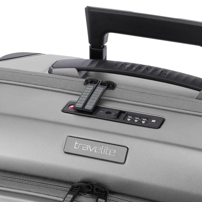 Travelite Millennium - 4-Rollen-Kabinentrolley mit Vortasche S 55 cm (silver)