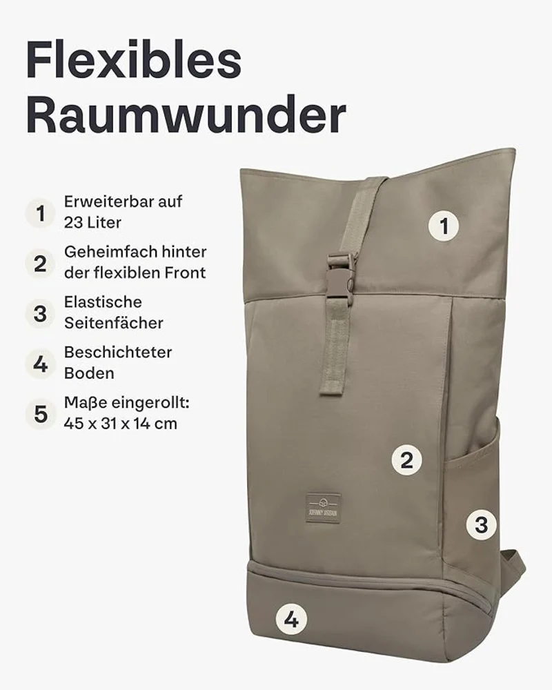 Jonny Urban Rolltop Rucksack "Allen Large" desert grey
