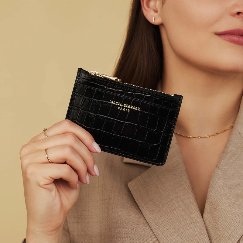 Isabel Bernard Honoré Aveline Kroko Schwarzes Damen Kartenhalter aus Kalbsleder IB27018