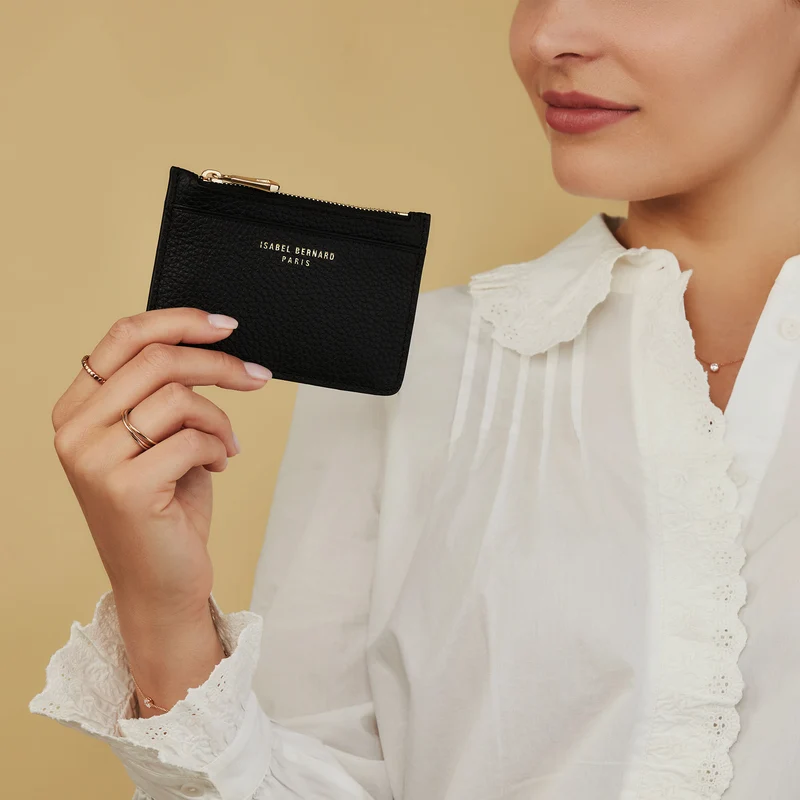 Isabel Bernard Honoré Aveline Schwarzes Leder Damen Kartenhalter aus Kalbsleder IB27016