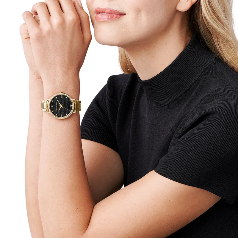 Michael Kors Pyper Gold- Und Schwarze Damenuhr MK4593