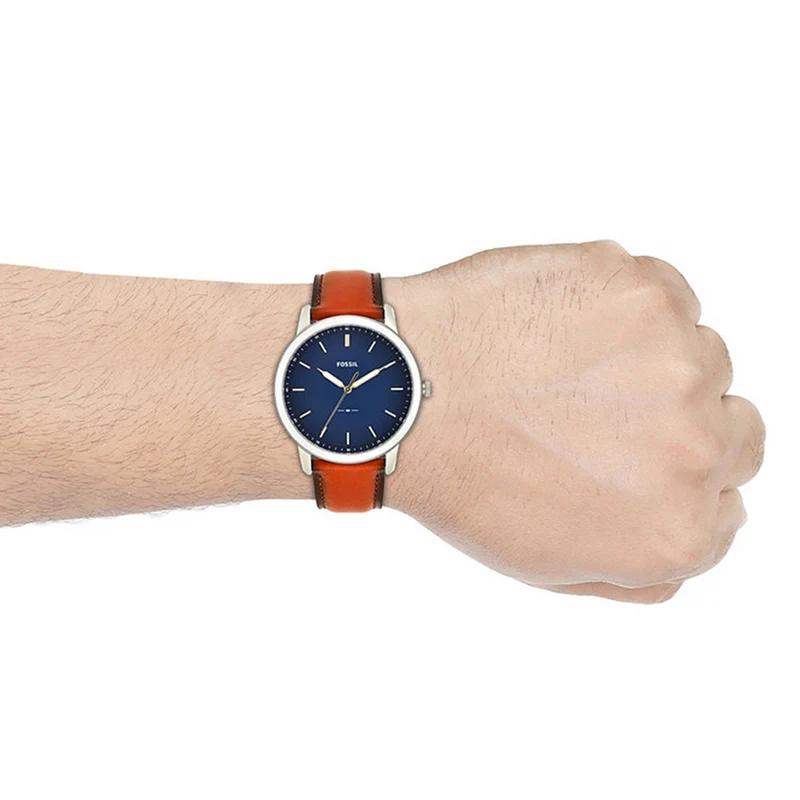 Fossil The Minimalist Silberne Und Blaue Herrenuhr FS5304