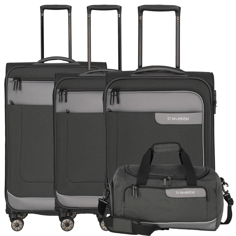 Travelite Viia - 4-Rollen-Trolley Set 4tlg. S/M erw./L erw. + Reisetasche (Schiefer)