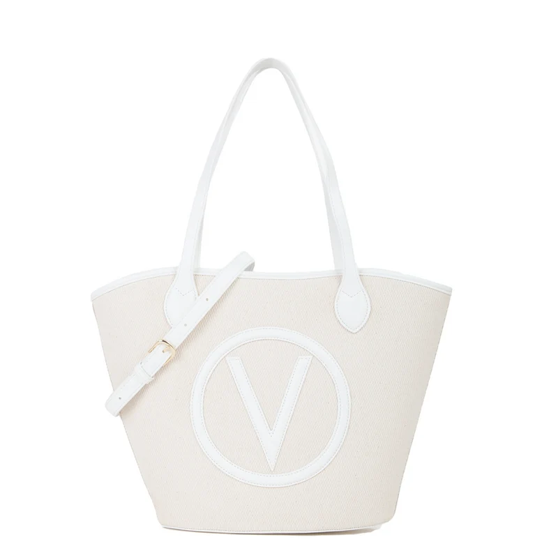 Valentino Bags Covent Beige & White Shopper VBS7QO02CANNATUR/BIANCO