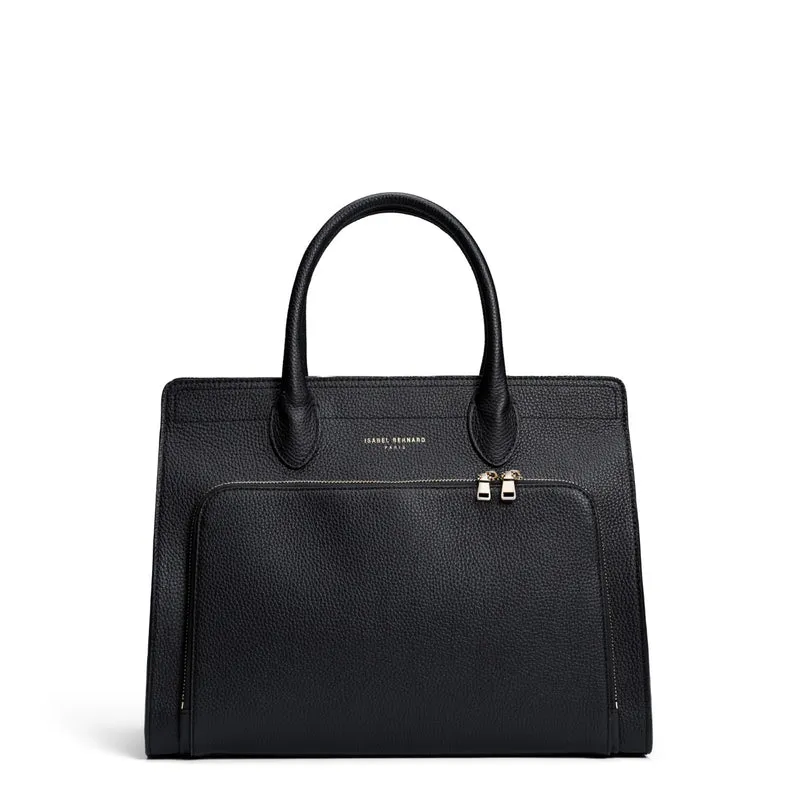 Isabel Bernard Honoré Nadine schwarze Handtasche aus Kalbsleder mit 13-Zoll-Laptopfach IB25110-001-13